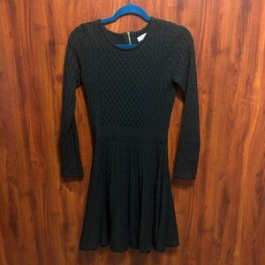 Calvin Klein Green Textured Long-Sleeve Fit & Flare Dress